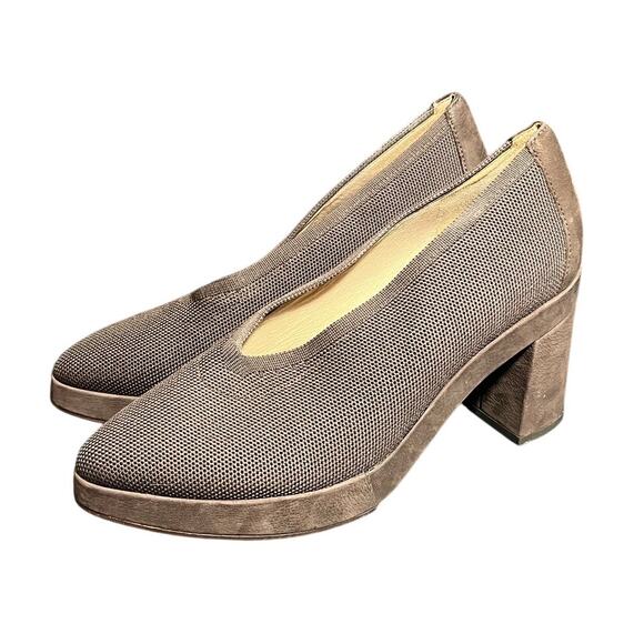 EILEEN FISHER SHOES/PUMPS SIGNY‎ KNIT BROWN SIZE 8.5 BLOCK HEELS - Picture 1 of 8